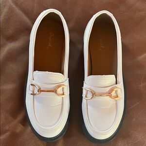Elegant White Loafers with Gold Accent